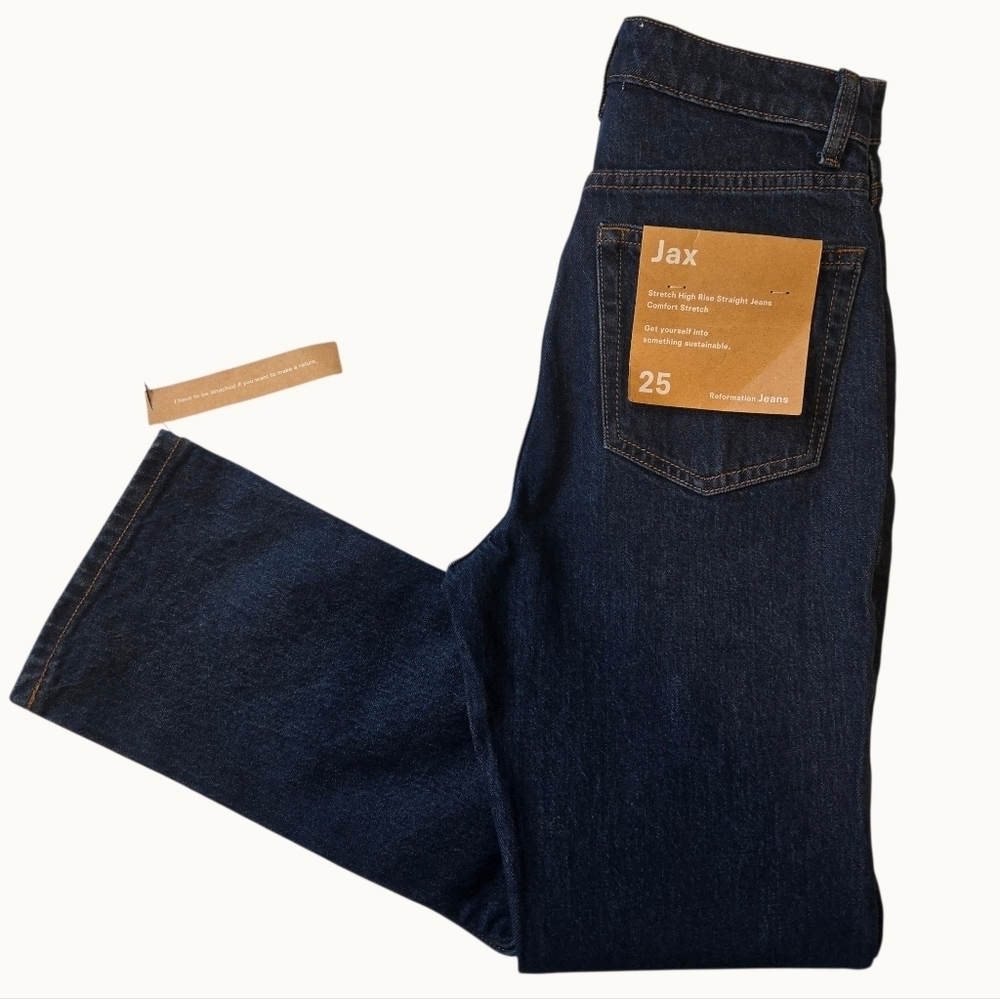 NWT Reformation Jax High Rise Straight Jeans Dark Wash Size 25